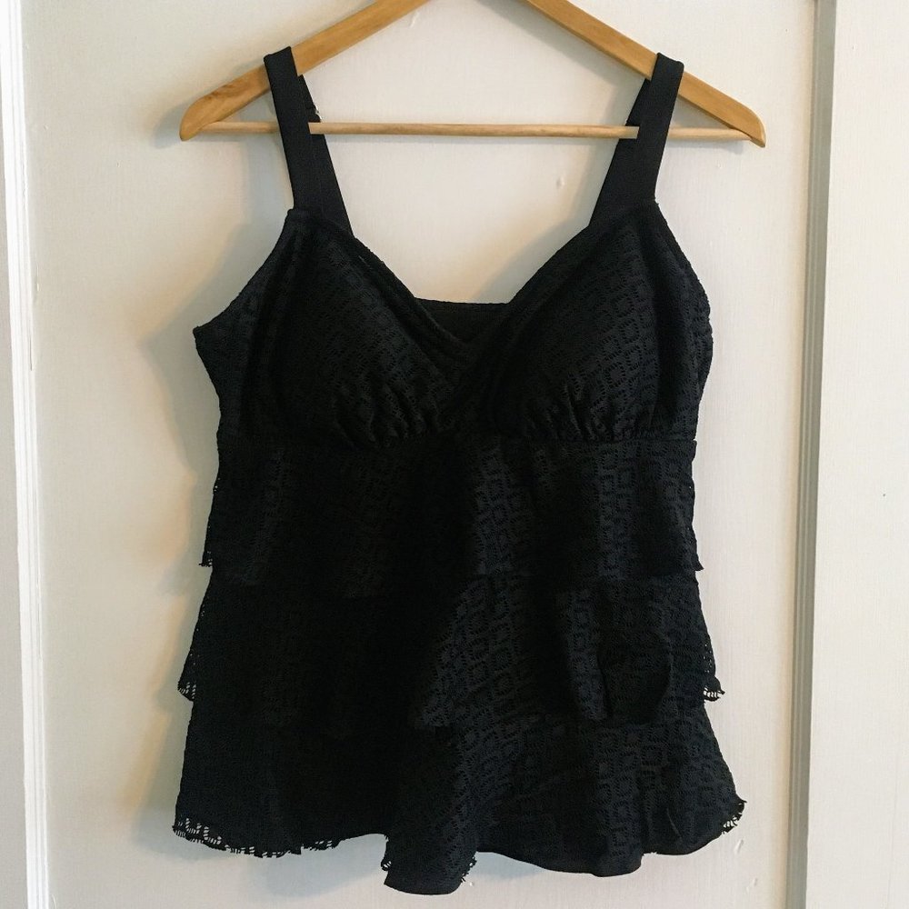 Tiered crochet eyelet tankini swim top, 14